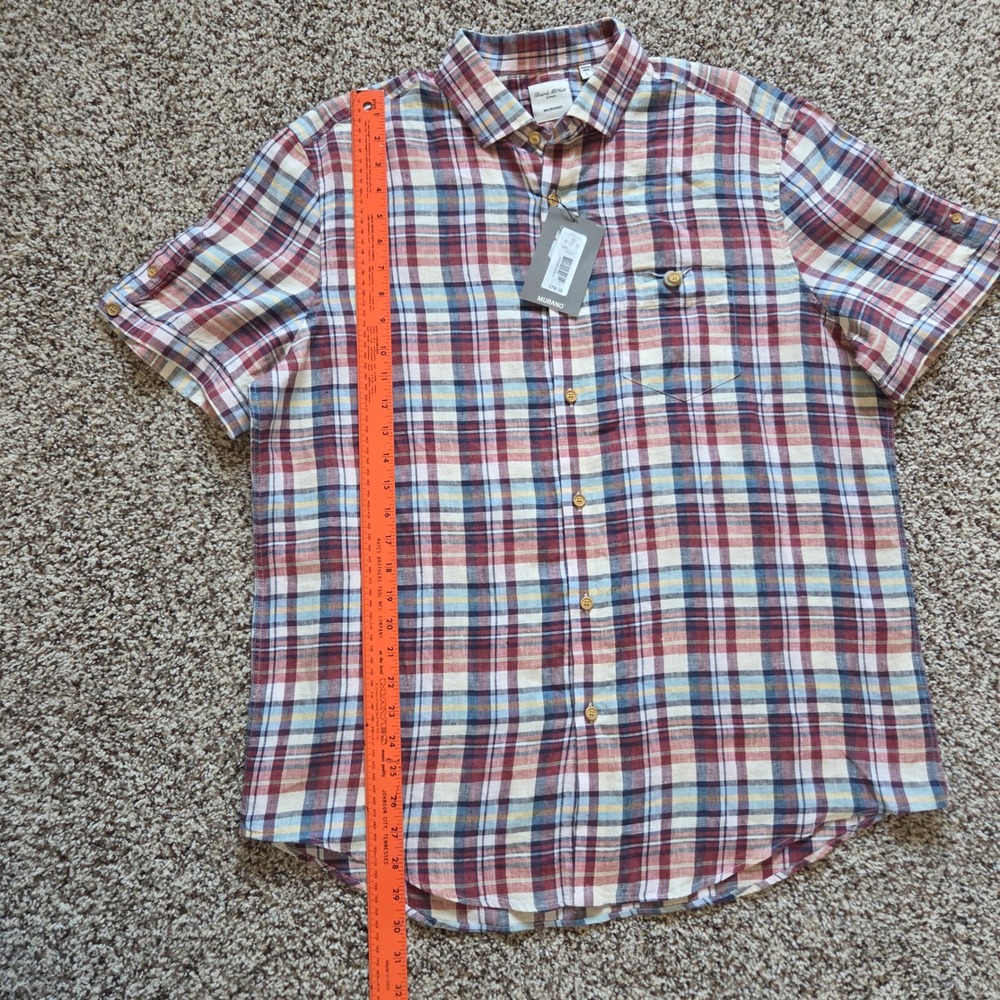 Baird McNutt NWT Murano 100% Linen Button Up Shirt Mens Lg Plaid Short Sleeves - Picture 4 of 7